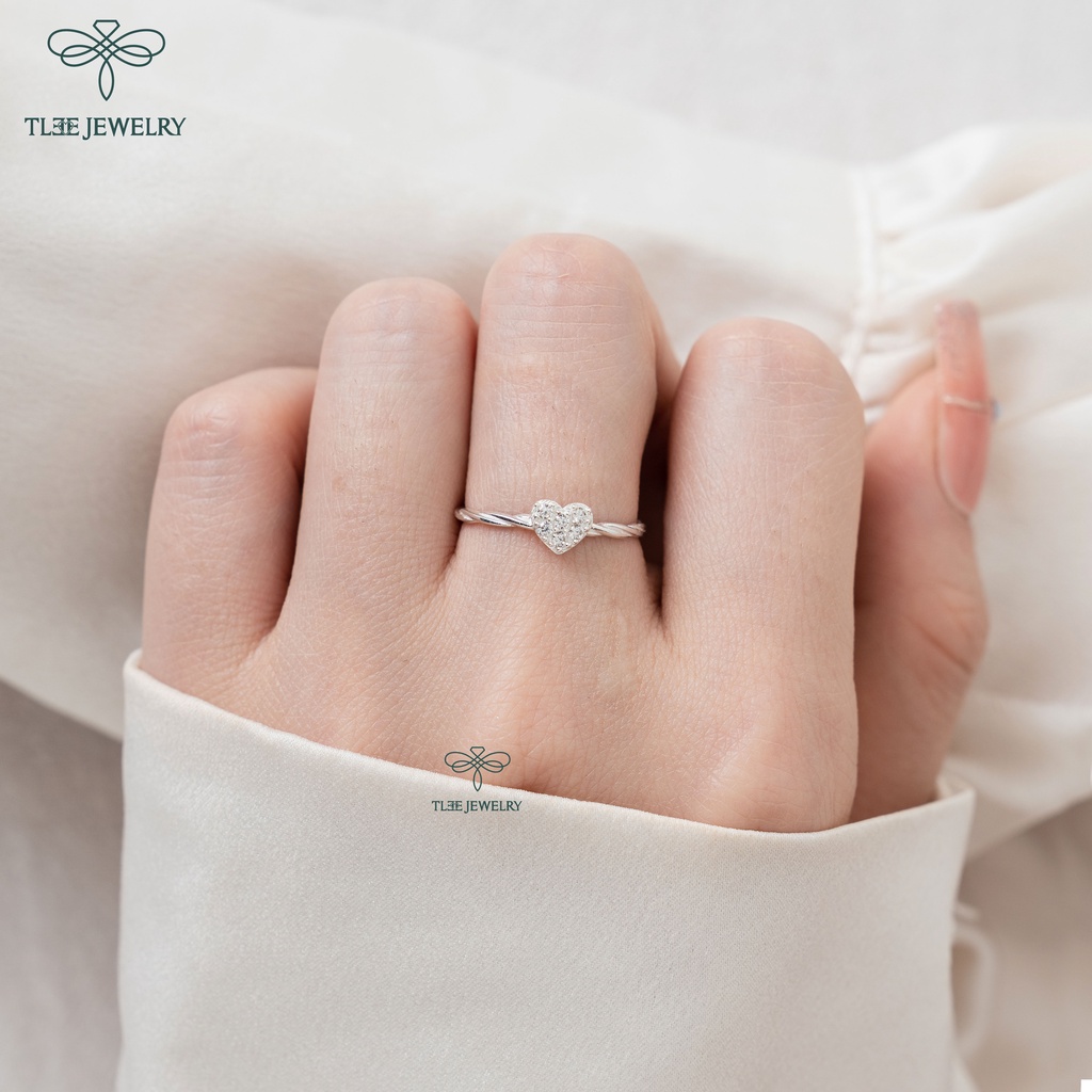 Nhẫn bạc nữ TLEE mặt trái tim đá mini viền dáng xoắn nữ tính TleeJewelry A0208