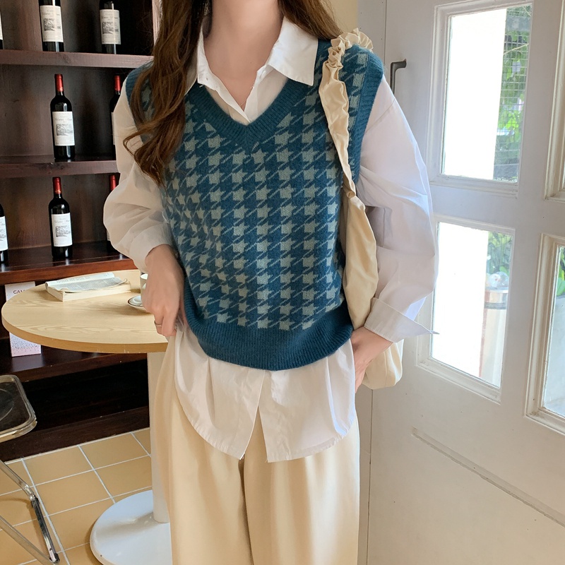 Áo Dệt Kim Sát Nách Cổ Chữ V Dáng Rộng In Họa Tiết Retro Dễ Phối Đồ Cho Nữ | BigBuy360 - bigbuy360.vn