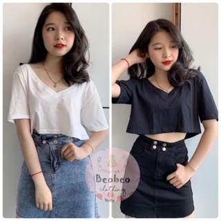 [Ảnh thật] Áo thun croptop cổ tim cực hot ulzzang