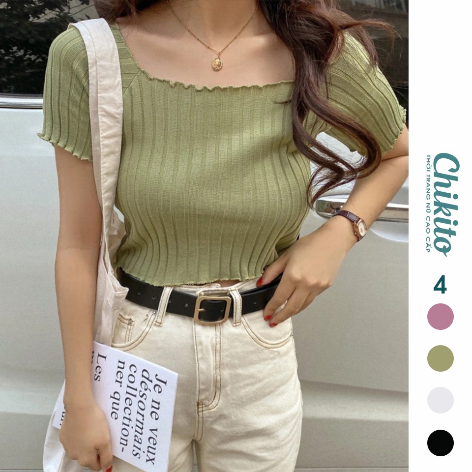 CHIKITO | ÁO THUN BẸT VAI - Áo Kiểu Croptop Tay Ngắn Quảng Châu Nhiều Màu Kiểu Dáng Ulzzang