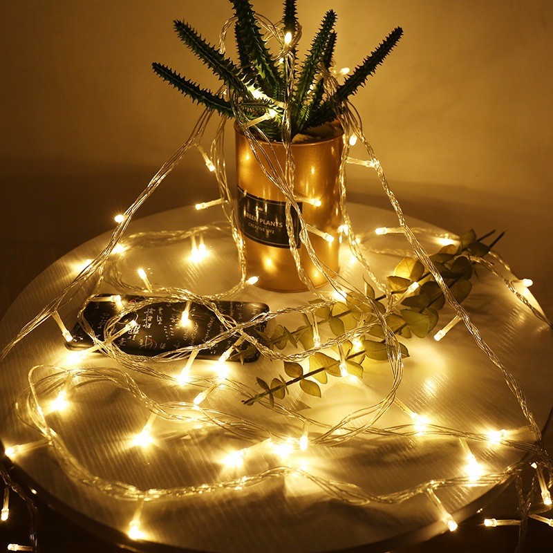 Cắm điện- Dây đèn led 10m 70 bóng đèn đom đóm chớp nháy trang trí tiệc lễ tết noel chân cắm tròn xịn