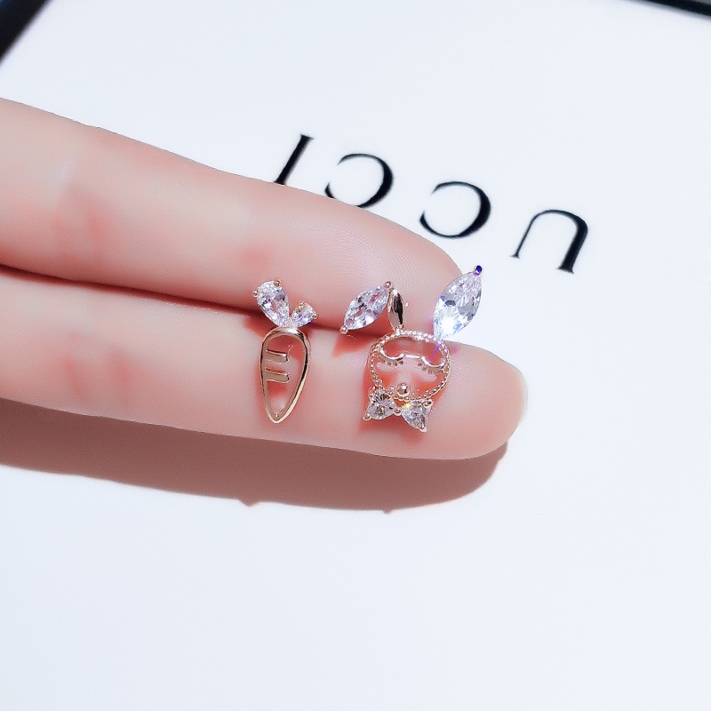 Khuyên tai JIUDUOLAN không gây dị ứng thiết kế thỏ và cà rốt đính đá zircon nhân tạo thời trang thanh lịch cho nữ