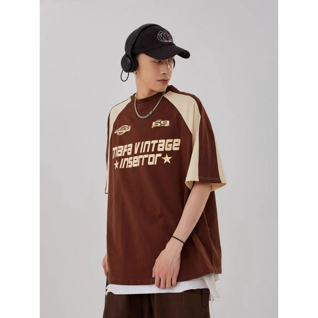 Áo Thun cotton Tay Ngắn Cổ Tròn In Hình Vô Cực 2023 Phong Cách retro Mỹ Cho Nam