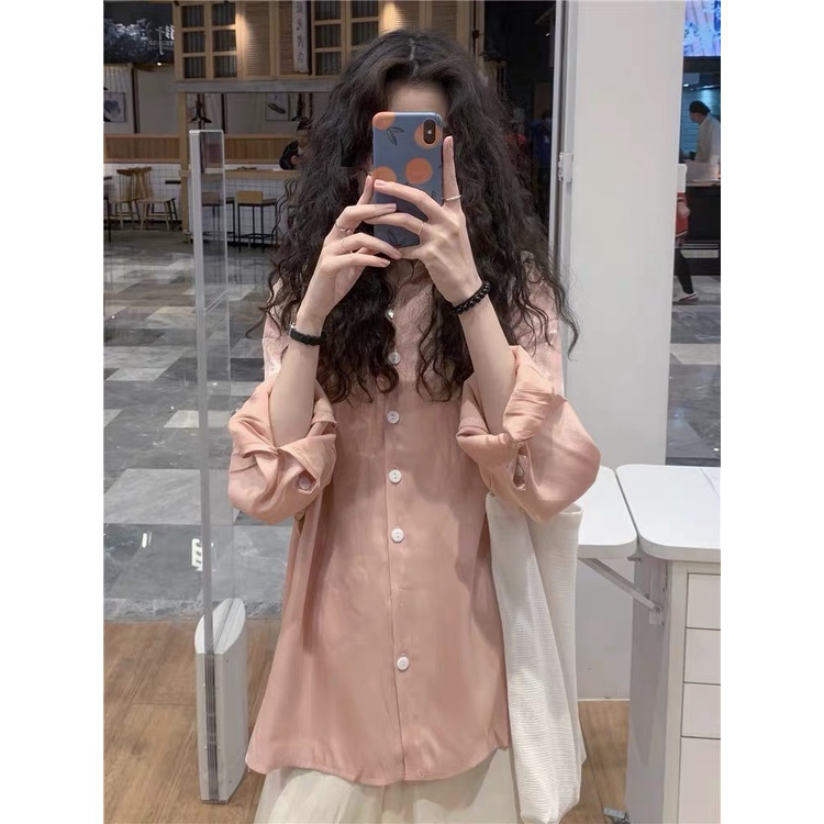 Áo sơ mi lụa mềm mại tay dài hồng pastel cho mùa hè năng động