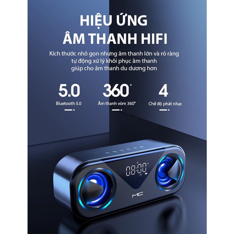 Loa Sạc Bluetooth Không Dây MC H9, Loa Kép, Báo Thức, Hiển Thị Nhiệt Độ, Đèn LED