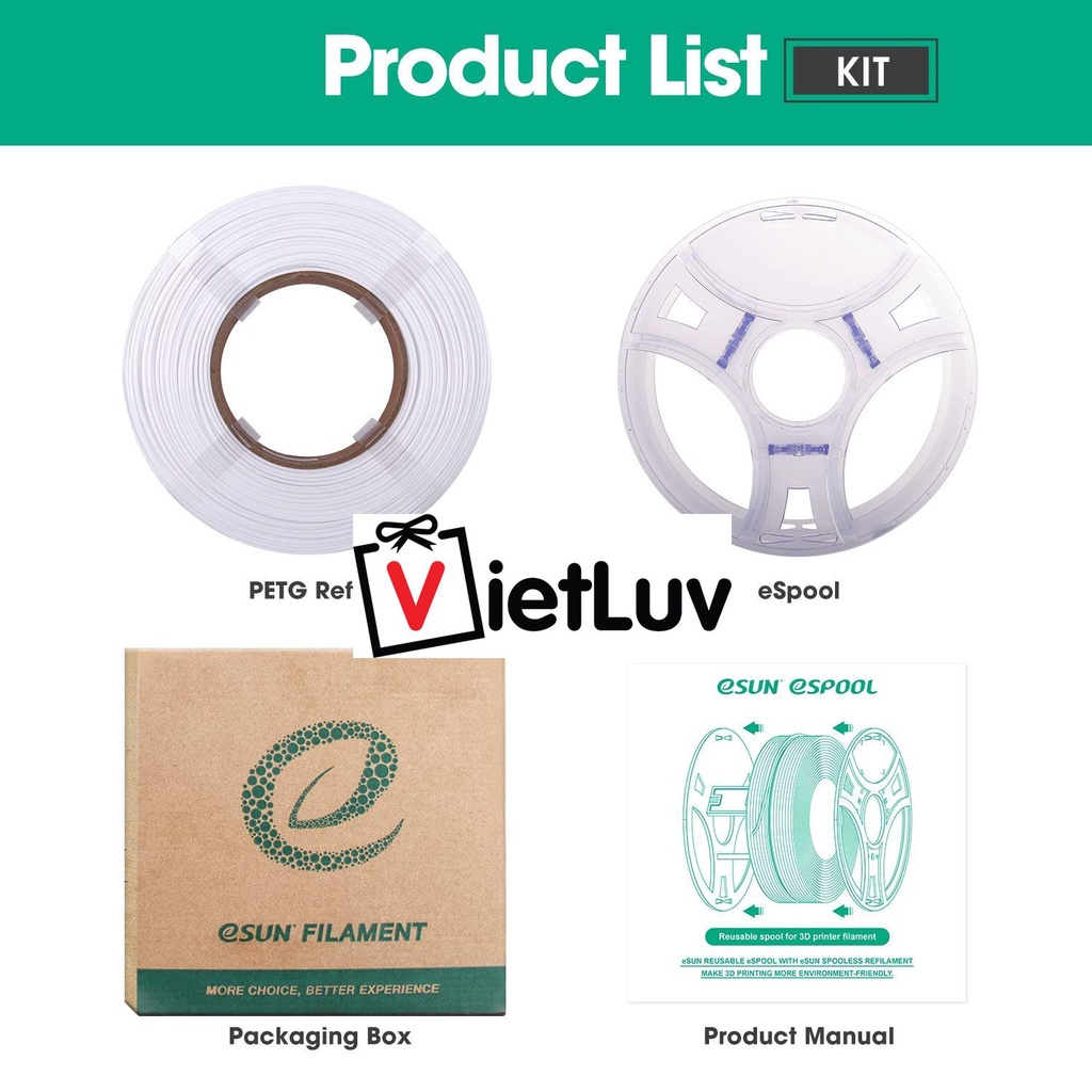 Nhựa in 3D ESUN PETG không lõi - Refilament - 1.75mm - 1kg