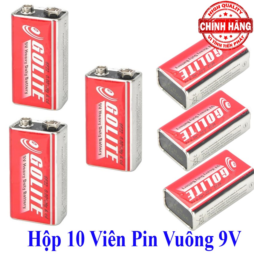 Hộp 10 Viên Pin vuông 9V Golite Heavy Duty Battery 6F22