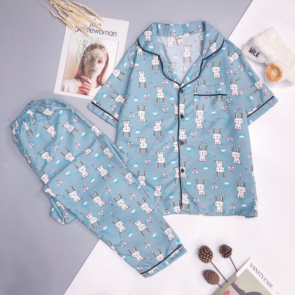 Đồ Ngủ Nữ Pijama Tay Ngắn Quần Dài HATIBO, Bộ Pizama Vải Kate Thái Loại 1 Mặc Nhà Thu Đông