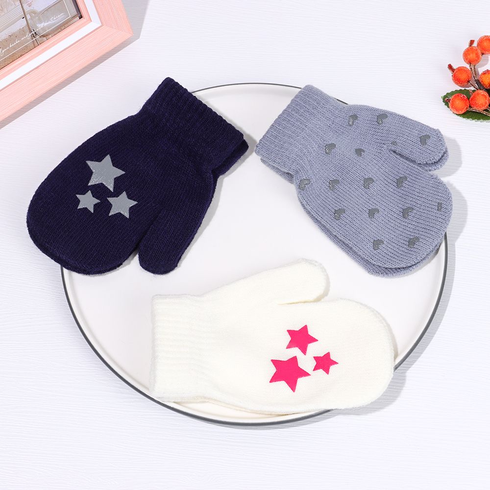 Găng tay dệt kim chống trượt họa tiết hoạt hình cho bé