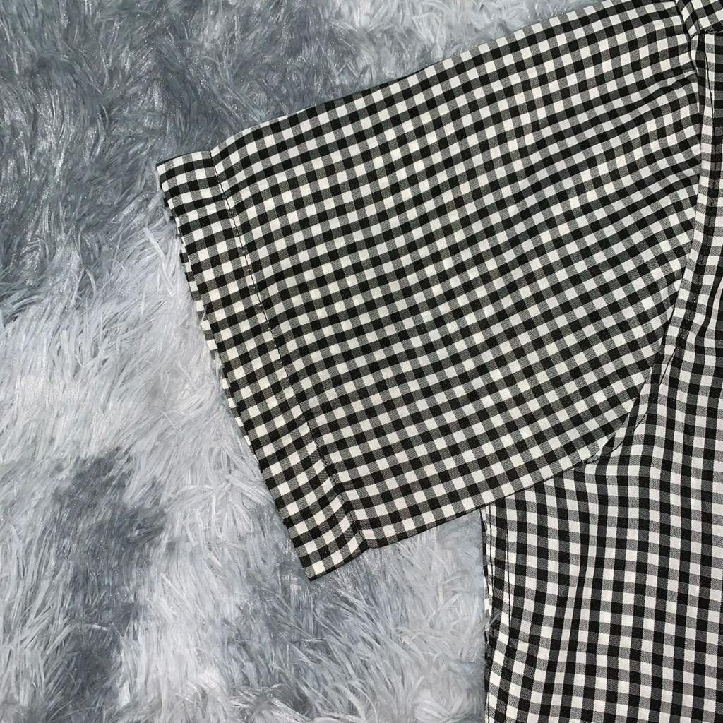 Áo Sơ Mi Nam Ngắn Tay Công Sở, Chất Vải Lanh Thoáng Mát Hoạ Tiết Caro Đen Trắng Sọc Nhỏ