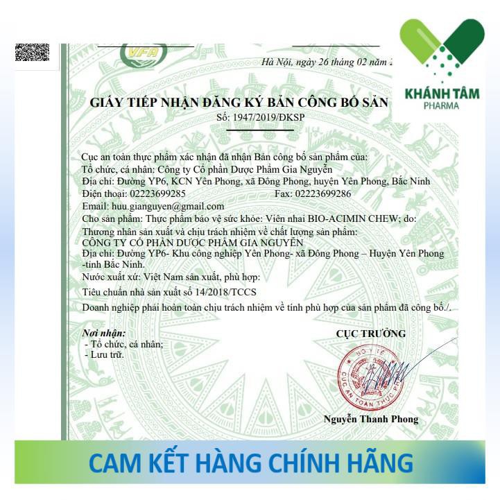 Viên Nhai Bio acimin chew Hỗ Trợ Biếng Ăn, Bổ Sung Chất Xơ Giảm Táo Bón Bioacimin Chew F