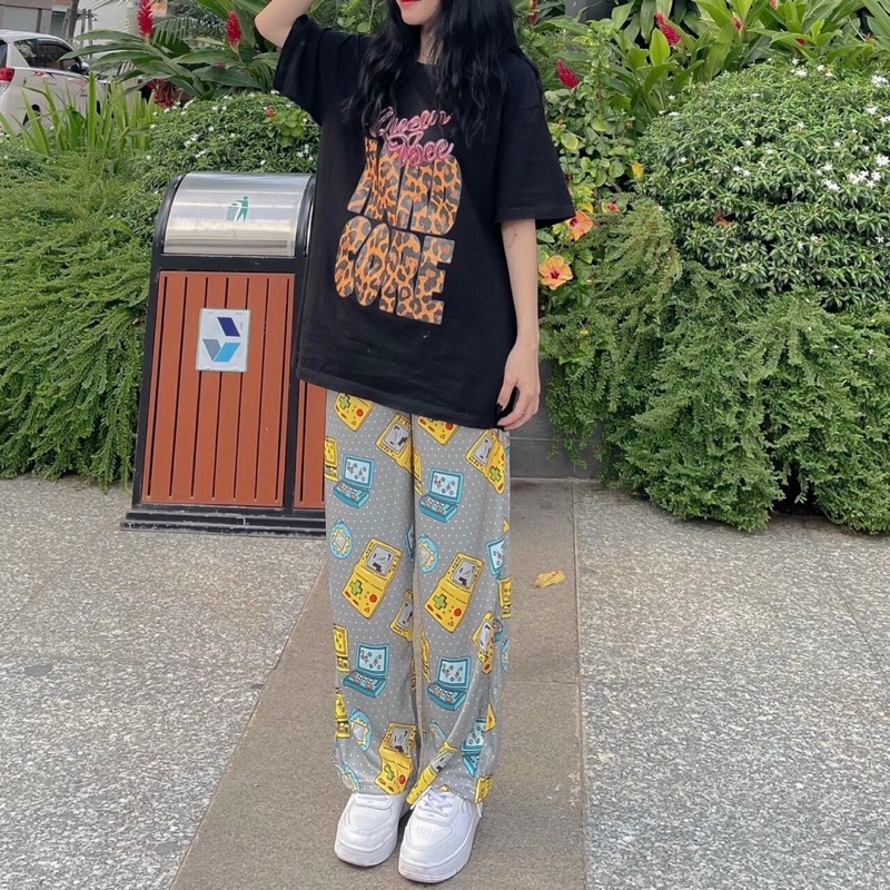 Quần dài cartoon hoạt hình form rộng 95Kg ống suông unisex nam nữ ( ảnh thật + clip ) | BigBuy360 - bigbuy360.vn