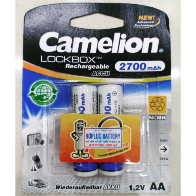 Pin sạc AA Camelion 2700 mAh Lockbox Vỉ 2 Viên