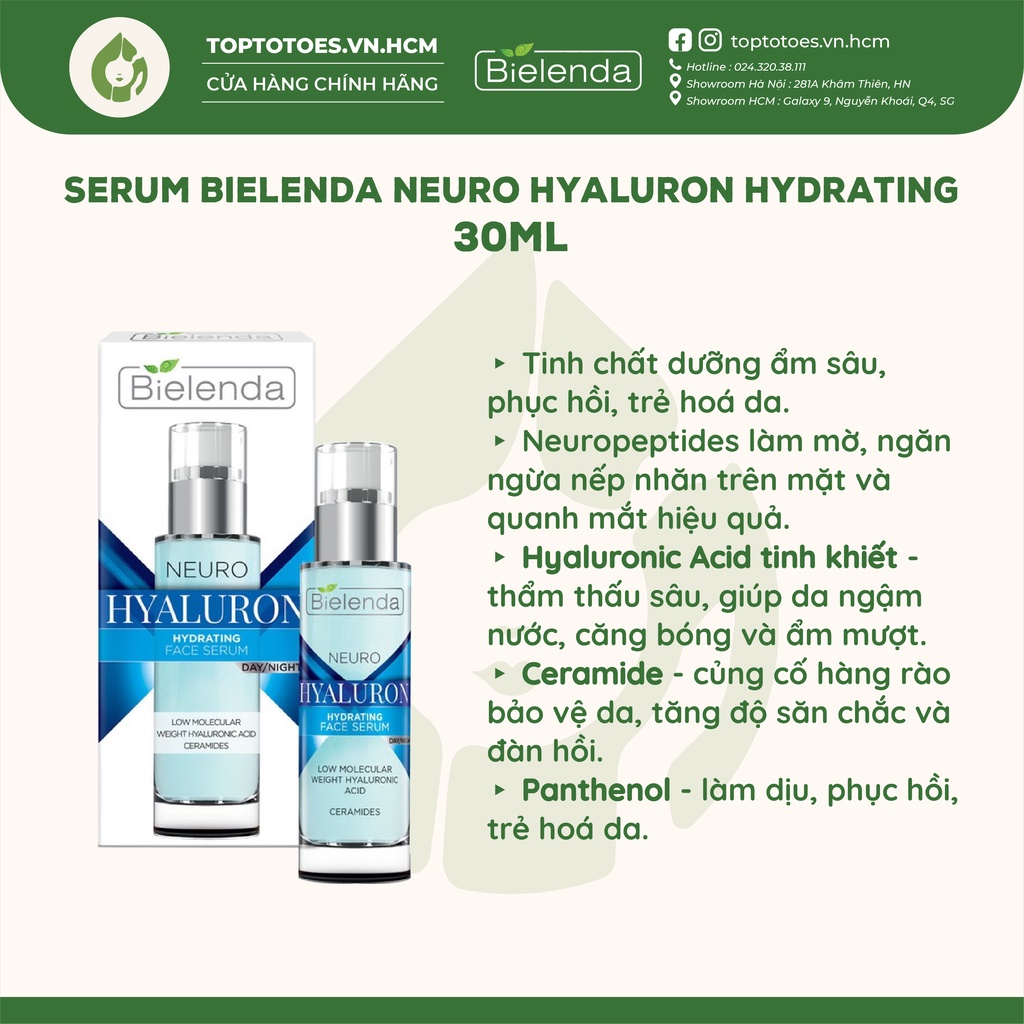 Serum Bielenda Neuro Hyaluron Hydrating dưỡng ẩm sâu, phục hồi, trẻ hoá da