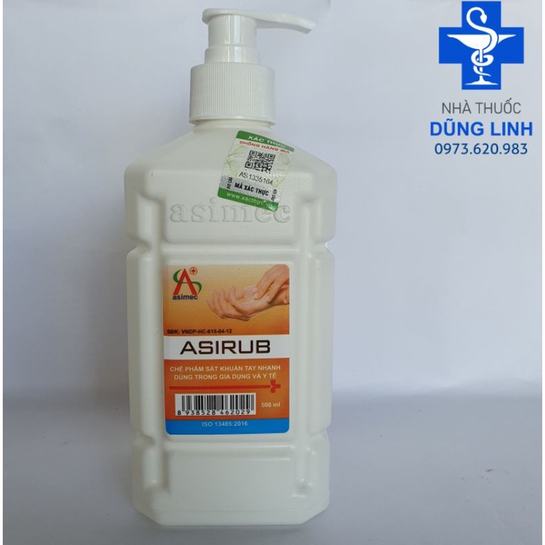 Nước rửa tay khô Asirub 500ml, dung dịch, gel sát khuẩn