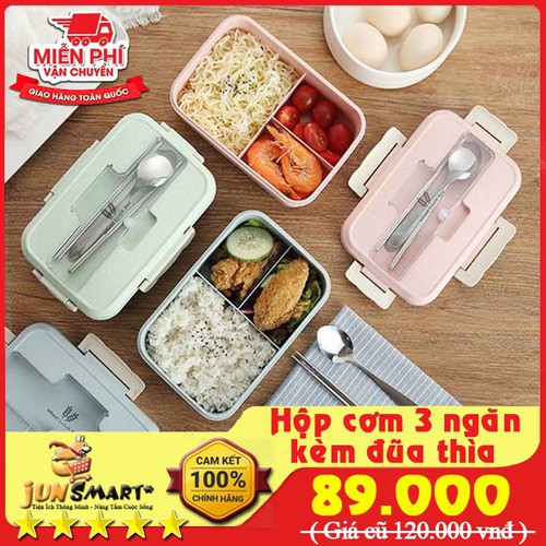 Hộp đựng cơm văn phòng 3 ngăn  kèm đũa thìa inox | BigBuy360 - bigbuy360.vn