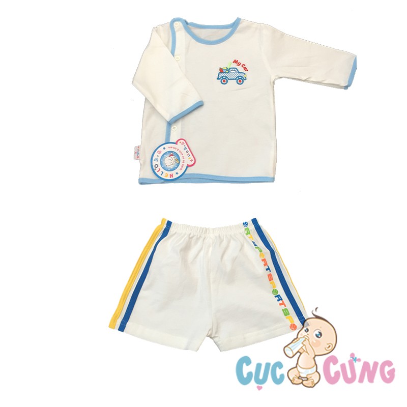 Combo Áo sơ sinh bác sỹ Hello BB tay dài size XL - màu xanh dương + Quần ngắn sơ sinh Hello BB sọc màu số 3