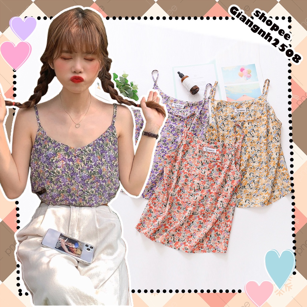 SUA007 Áo 2 dây mảnh hoa nhí nhiều màu dáng suông Áo hay dây nữ tính bánh bèo hè thu Ulzzang tiểu thư công chúa điệu đẹp