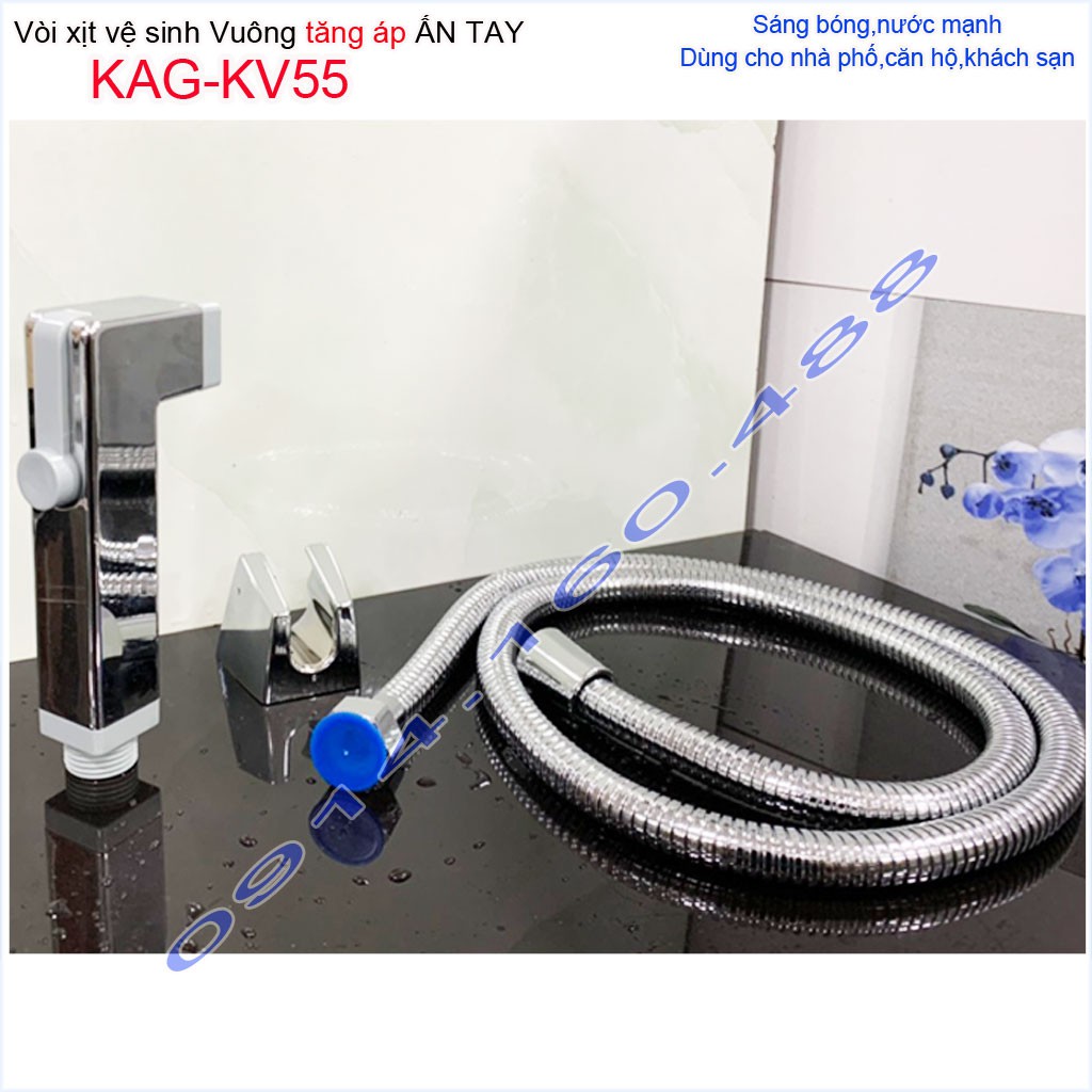 Vòi xịt vệ xinh ấn tay KAG-KV55 thân vuông, rửa vệ sinh chrome bóng hand spray nhấn êm tia nước mạnh sử dụng tốt