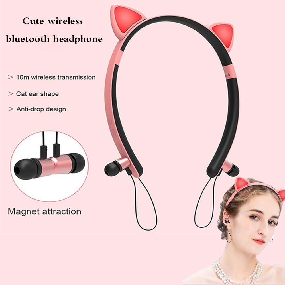 LED phát sáng True Wireless Tai nghe bluetooth auriculares phim hoạt hình cô gái băng đô tai nghe tai mèo có mic cho mọi điện thoại