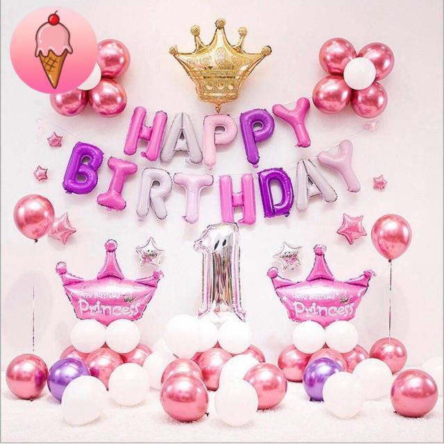 [TẶNG BƠM + BĂNG DÍNH] Set Bóng Trang Trí Sinh Nhật Tông Hồng Đáng Yêu Dễ Thương Cho Bé Gái - K188