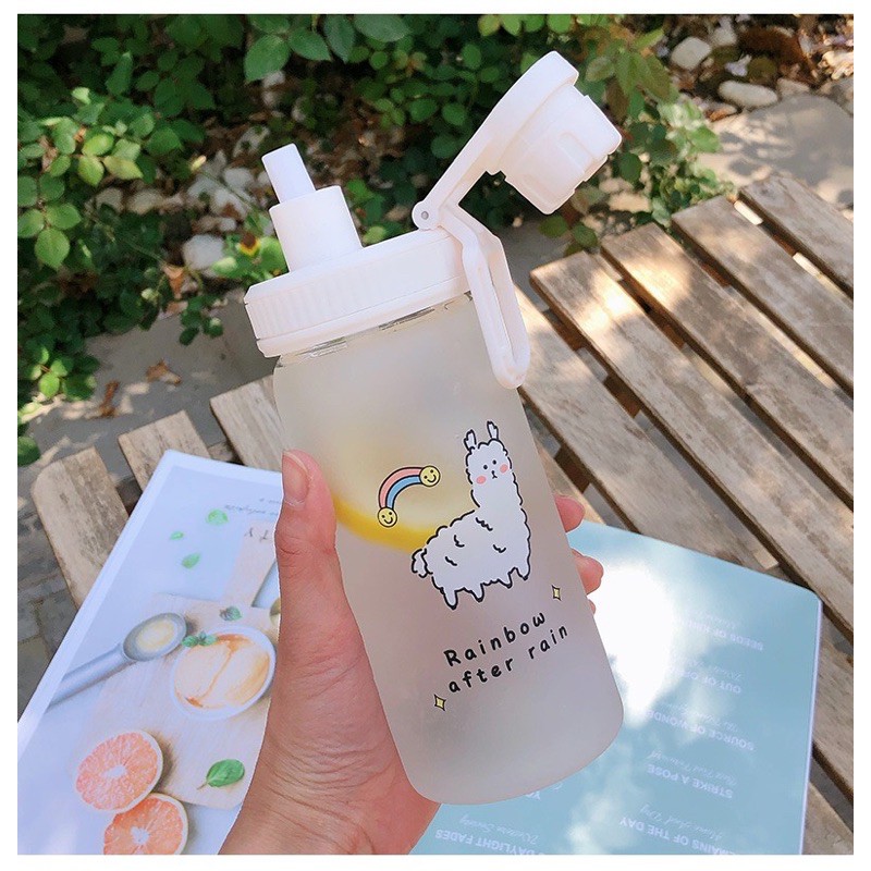 Bình Nước Thủy Tinh 500ml Kèm Ống Hút Và Có Quai Xách Siêu Đáng Yêu