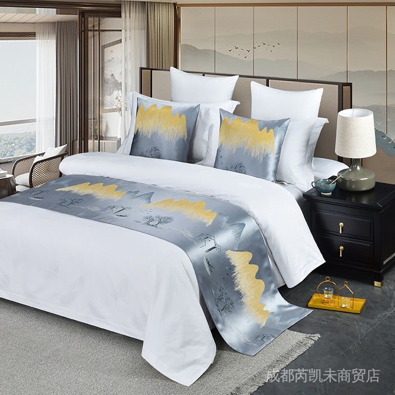 Khăn Đuôi Giường Khách Sạn Gia Đình Khách Sạn Màu Trơn Mới Nhất  Phong Cách Trung Quốc Bán Sỉ ULMB