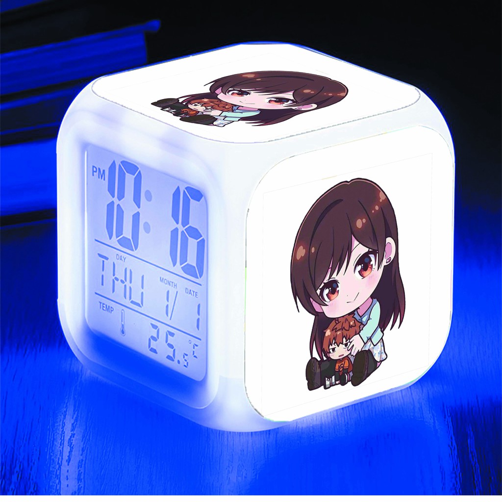 Đồng hồ báo thức để bàn in hình Dịch Vụ Thuê Bạn Gái Kanojo, Okarishimasu anime chibi LED đổi màu