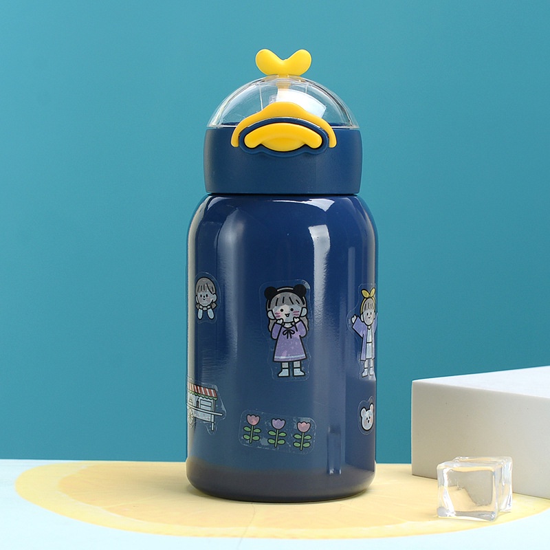 Bình giữ nhiệt inox cao cấp dung tích 400ml hình vịt dễ thương có ống hút và sticker (BV04)