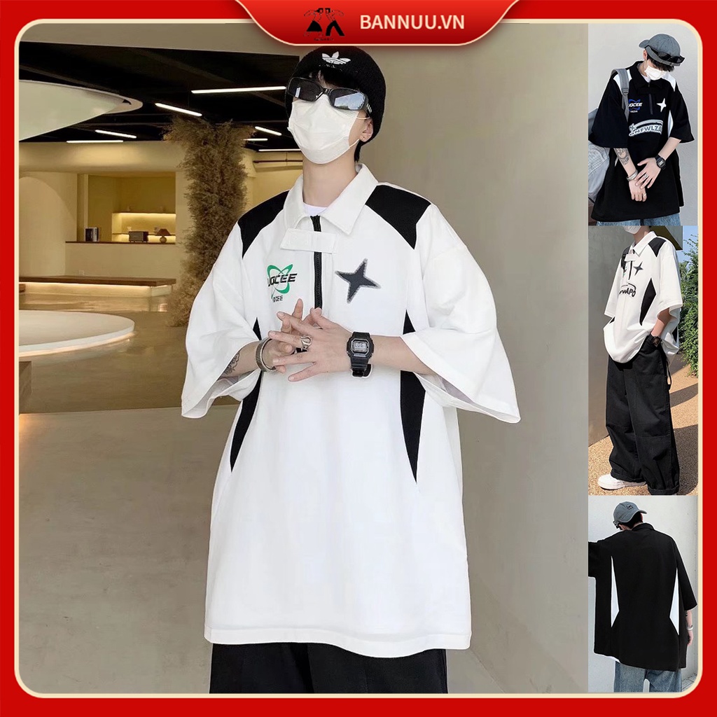 Áo polo nam thời trang bông áo thun nam có cổ from rộng phong cách Hàn Quốc áo thun thể thao áo polo unisex áo phông nam
