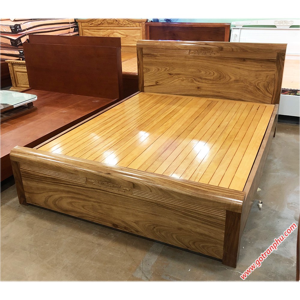 Giường ngủ gỗ hương xám kẻ chỉ giát phản (1m6 – 1m8 x 2m)