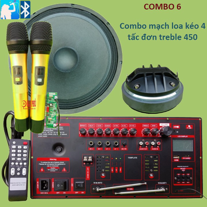 Combo mạch loa kéo 4 tấc đơn treble kèn 450 công suất 200W - 300W Red