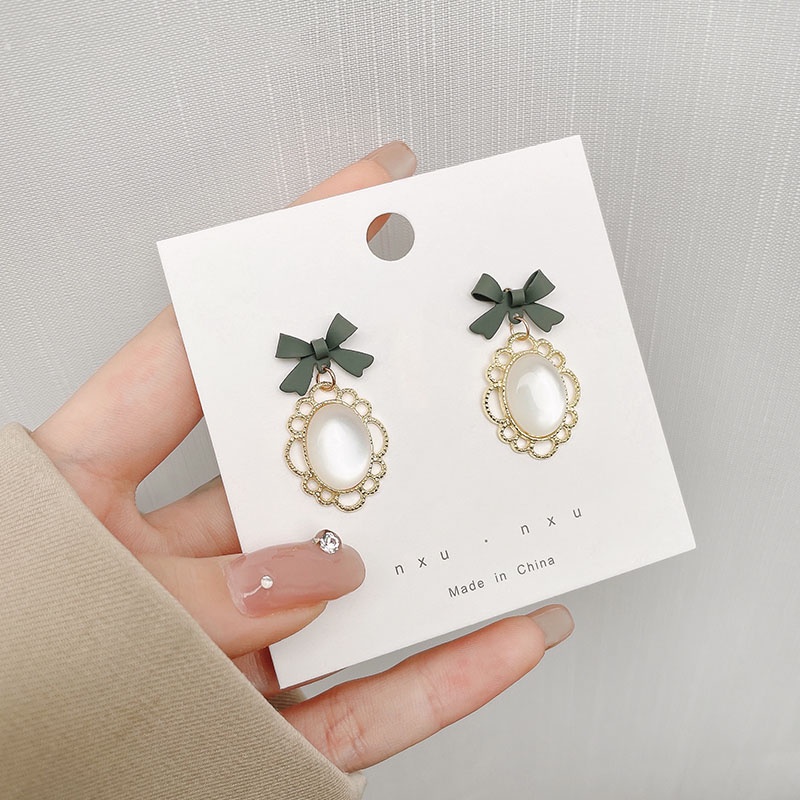 Bông Tai Hình Nơ Đính Đá Opal Cao Cấp Sang Trọng Dành Cho Nữ