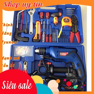 Máy khoan điện mini bộ nhiều món Hyundai HKB13B1 600W chính hãng, động cơ dây đồng, mạnh mẽ, bền bỉ. BH 6 tháng