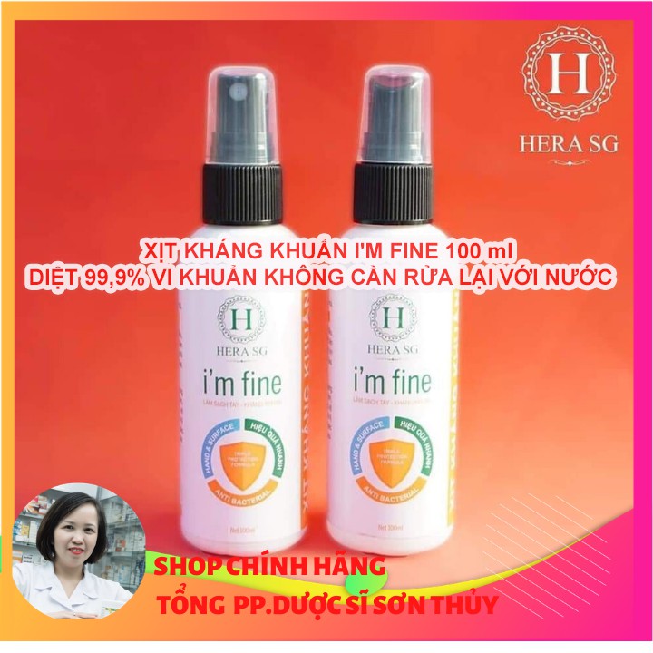Xịt sát khuẩn rửa tay khô I'm Fine diệt 99% vi khuẩn sau 15 giây - 100ml