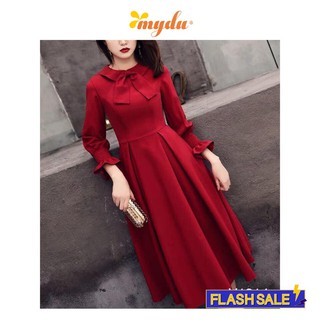 Đầm đỏ dáng xòe cổ nơ duyên dáng v1314 – mydu design