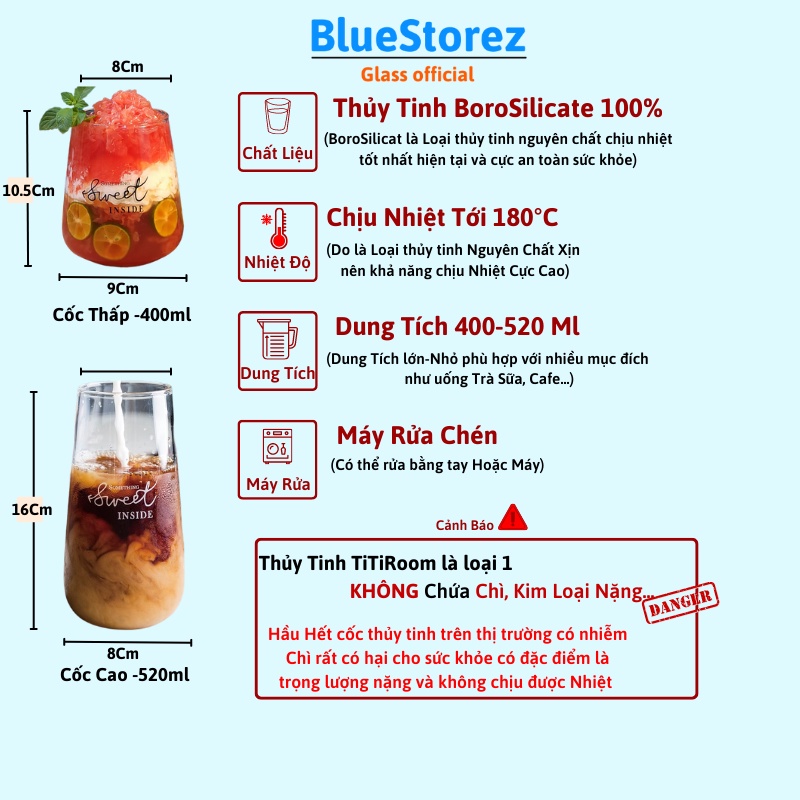 Ly thủy tinh tròn trong suốt cao cấp chịu nhiệt, Cốc bầu tròn uống nước 500ml siêu pha trà,cocktail, cà phê, sinh tố