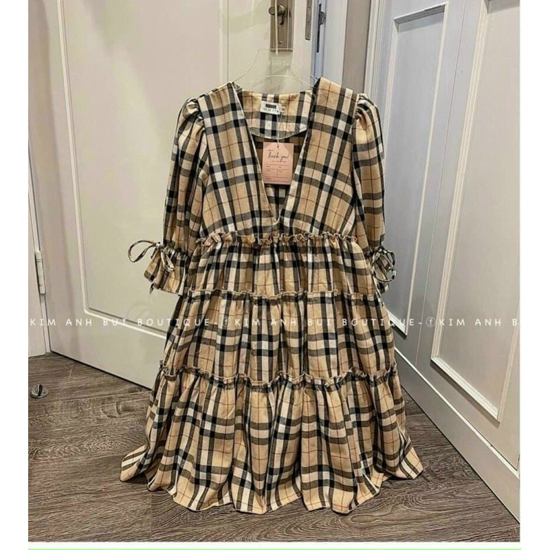 đầm babyroll sọc caro ngắn tay