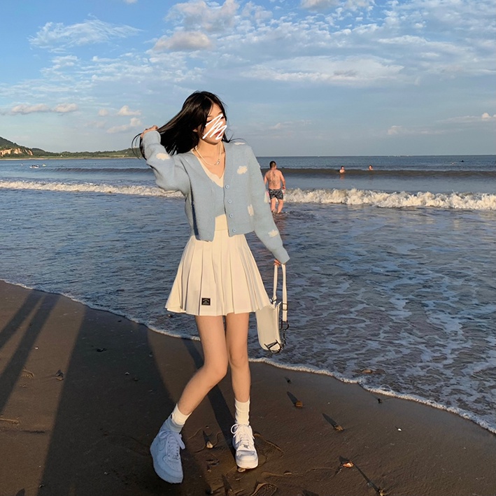 QADCOL Set áo cardigan ngắn + áo sweater 2 dây dệt kim mềm mại thanh lịch cho nữ (có bán lẻ)