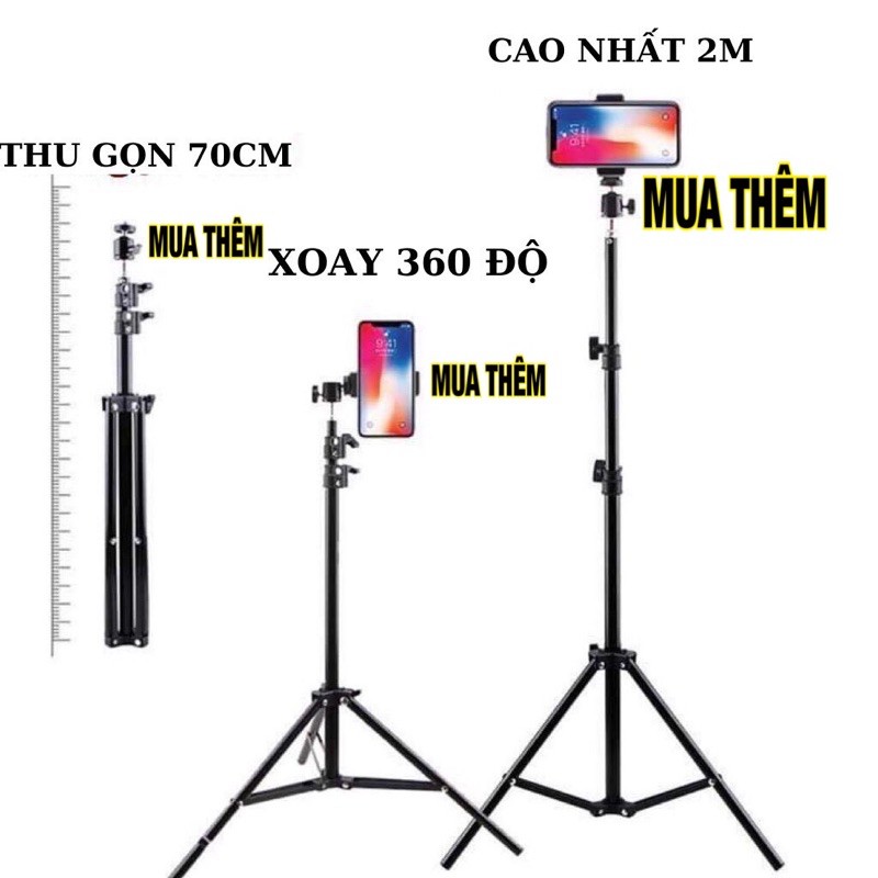 Gậy chụp ảnh giá đỡ điện thoại 3 chân cây kẹp để livestream quay hình video tripod selfie dài 2,1m