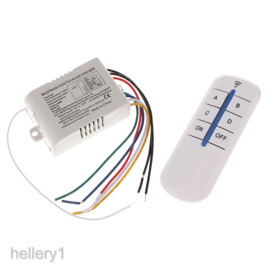 Công tắc điều khiển đèn từ xa 4 nút ON / OFF RF + thiết bị truyền và phát tín hiệu