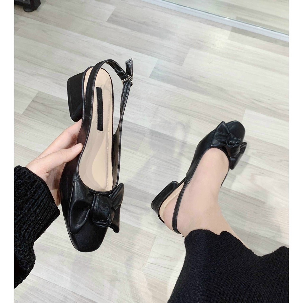 Giày sandal nữ dây khóa sau mũi phối nơ da 3 màu hot H159