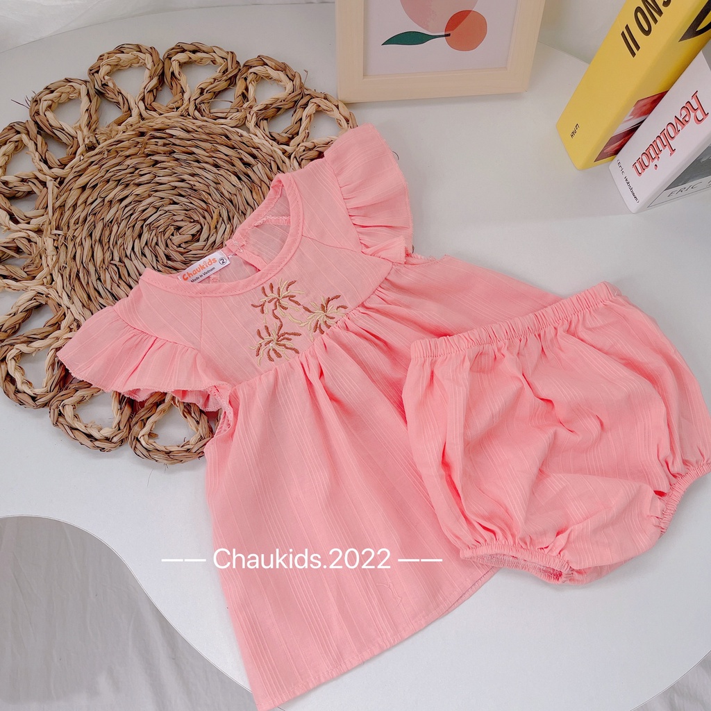 [ XẢ HÀNG] Bộ bé gái, bộ cánh tiên thêu 3 bông hoa ngực kèm quần chip cho bé