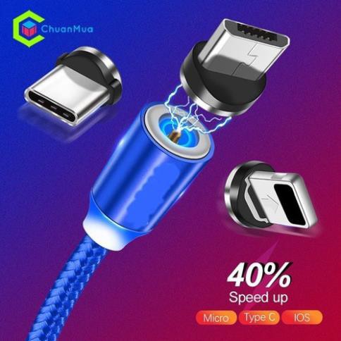 💥[CÁP SẠC NHANH]💥Cáp sạc từ hít nam châm 3 đầu Android và iPhone 360 độ dây dù, scaj tự ngắt , có đèn LED 💥SIÊU HOT💥