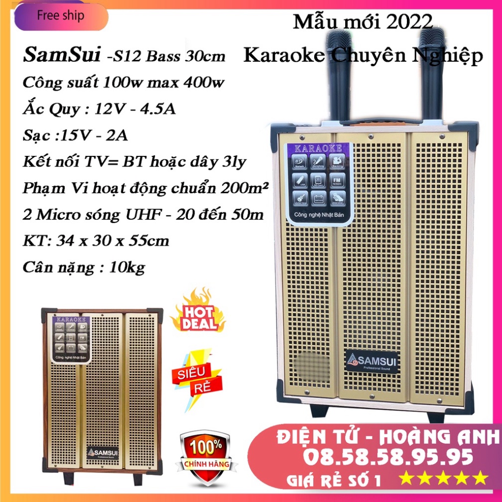 (Tặng 2 micro ) Loa kéo di động Samsui SS-12 thùng gỗ 3 tấc (30cm)công xuất 400W giá rẻ - Chính hãng (SS-10)