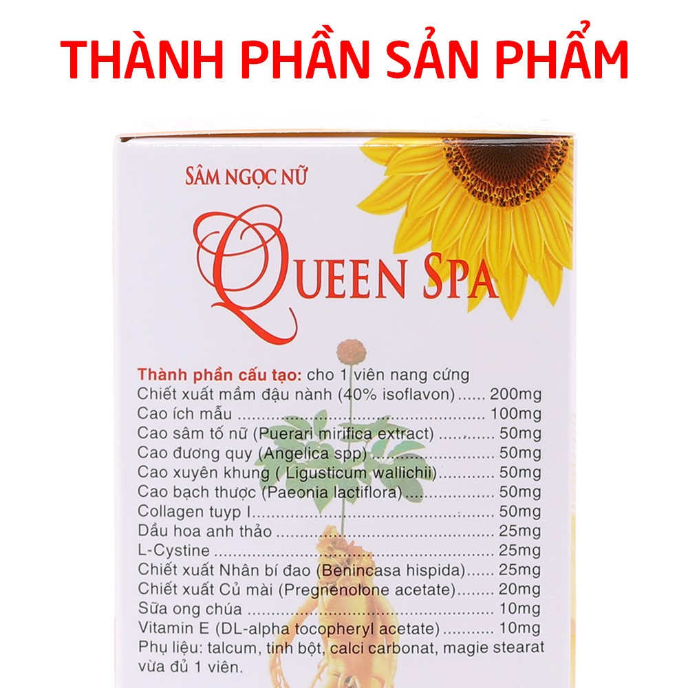 Viên uống đẹp da Sâm Ngọc Nữ QueenSpa bổ sung Collagen giảm nám sạm da - Chai 30 viên