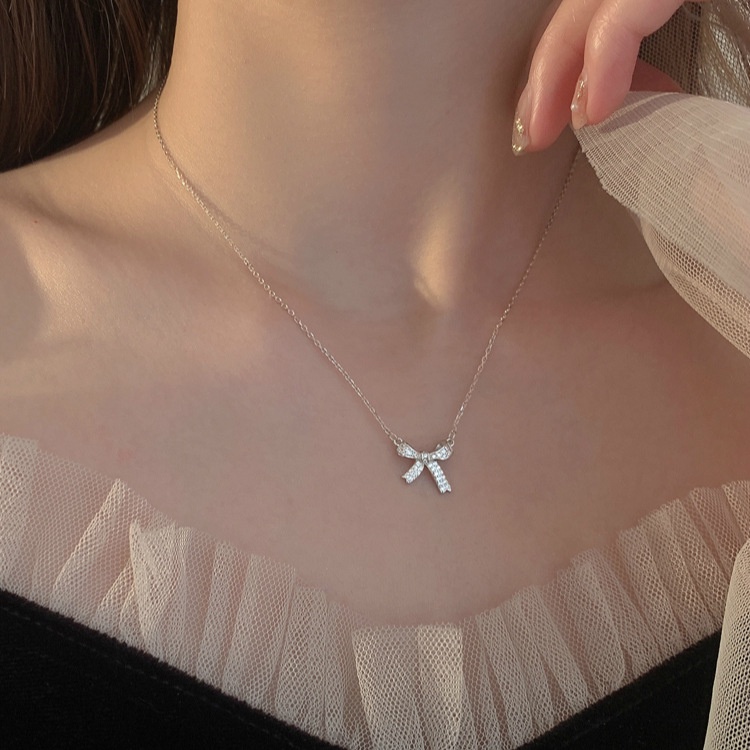 Vòng cổ / Vòng cổ Mặt Hình Nơ Đính Đá Kim Cương Giả Thời Trang Hàn Quốc Thanh Lịch Dành Cho Bạn Nữ