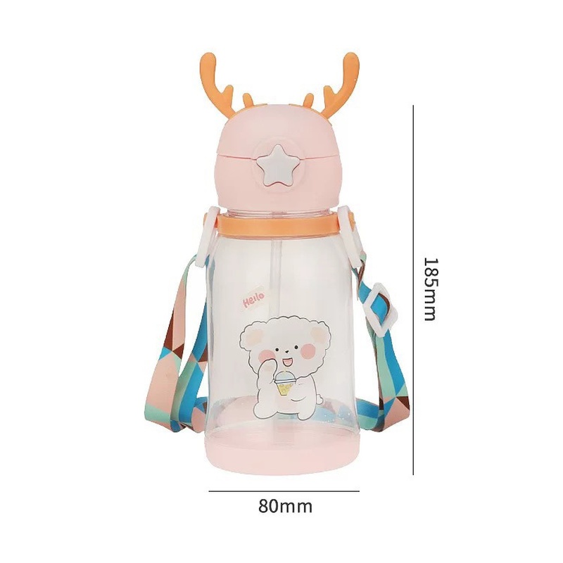 Bình Nước Nhựa Hình Gấu Dễ Thương Kèm Ống Hút 600ml Cho Bé