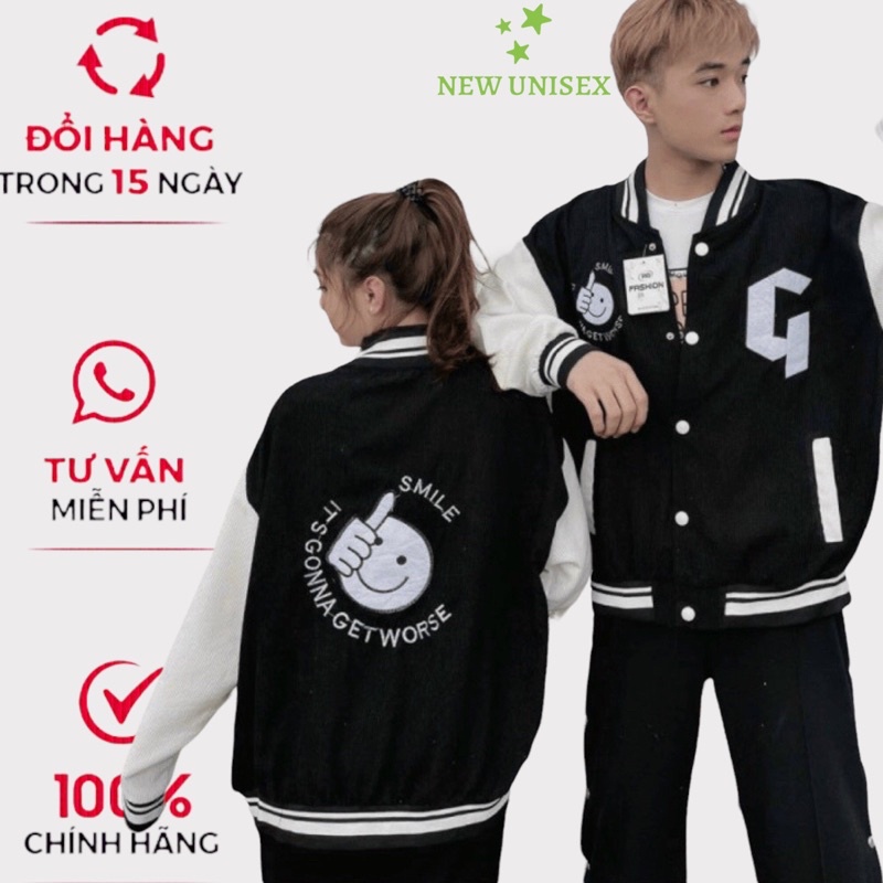 Áo Khoác Nhung Tăm Nữ 2 Lớp Chữ G Phối Mặt Cười Kiểu Dáng Bomber Phong Cách Trẻ Trung Mặc Mát [NEW UNISEX]