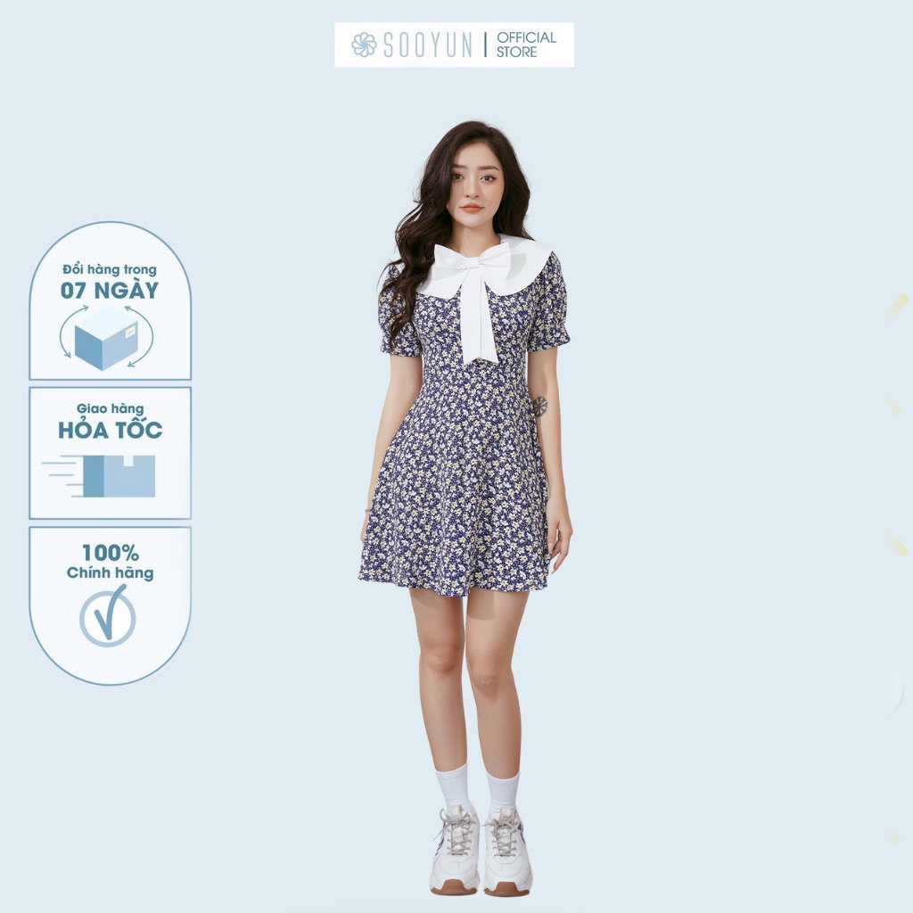 Đầm nữ hoa nhí SOOYUN phối cổ trắng nơ SVA023